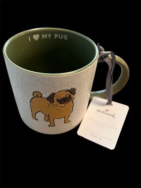 Hallmark Green & Cream Ceramic "I ♥ My Pug" Dog Mug NEW